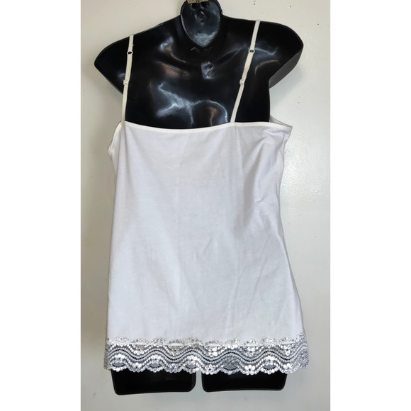 New York & Company Tank Camisole White Top L Silver Lace Adjustable Straps NWT - Picture 8 of 13